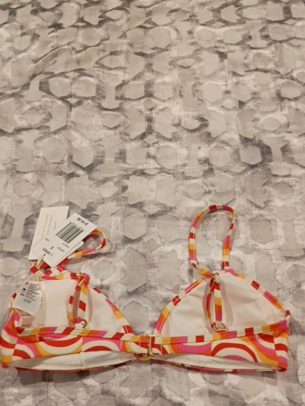 NWT l*space Helena Multicolor Wave-Print Retro Triangle Bikini Top S, M - Picture 5 of 11